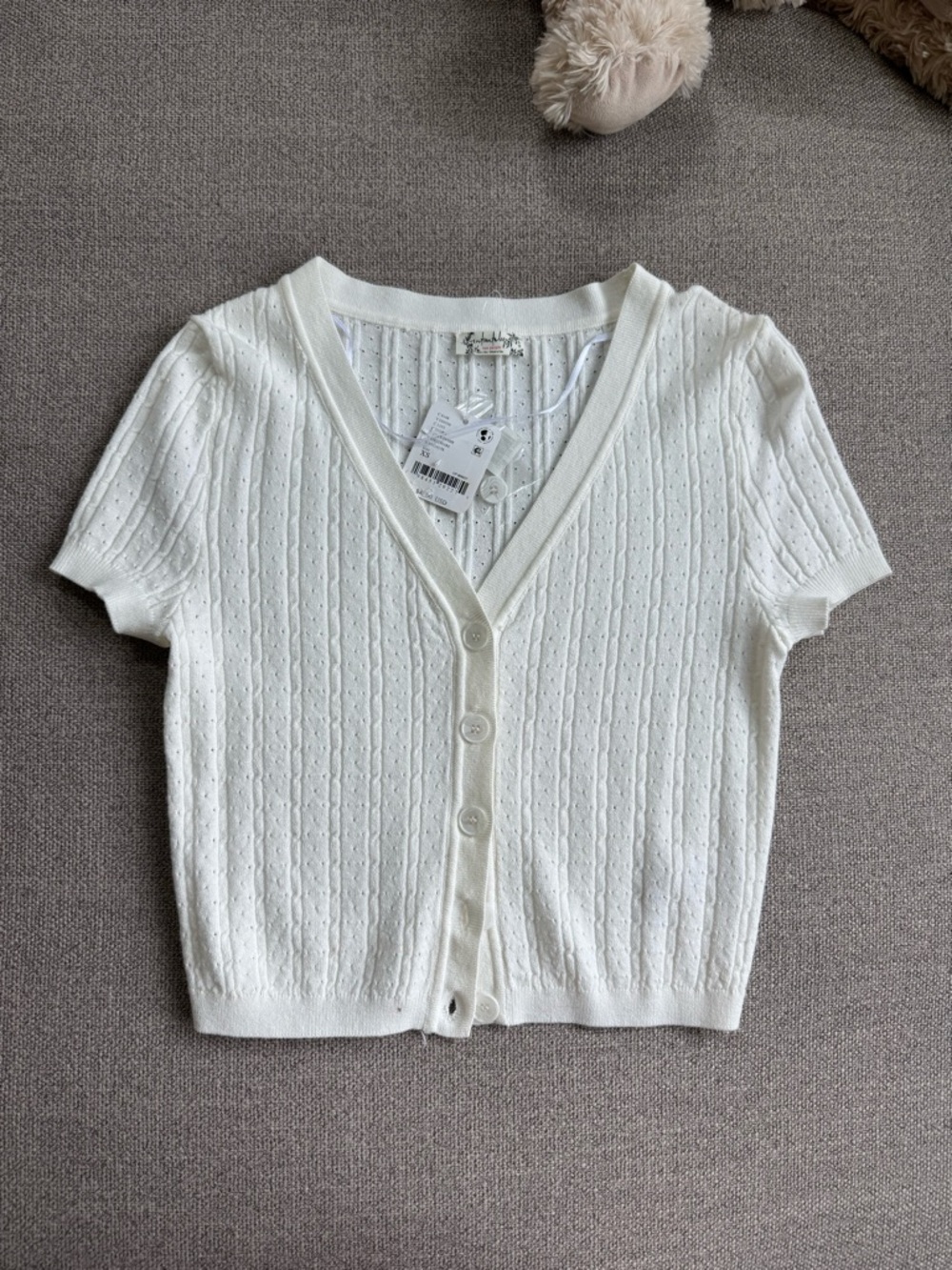Free People White Short Sleeve Knit Cardigan